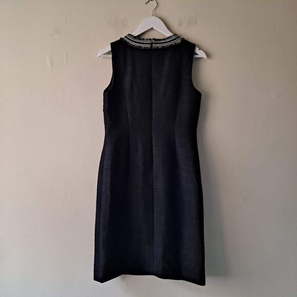 Talbots Womens Black Vneck Texture Dress with Neckline Fringes Sleeveless Size 2 - Picture 5 of 10
